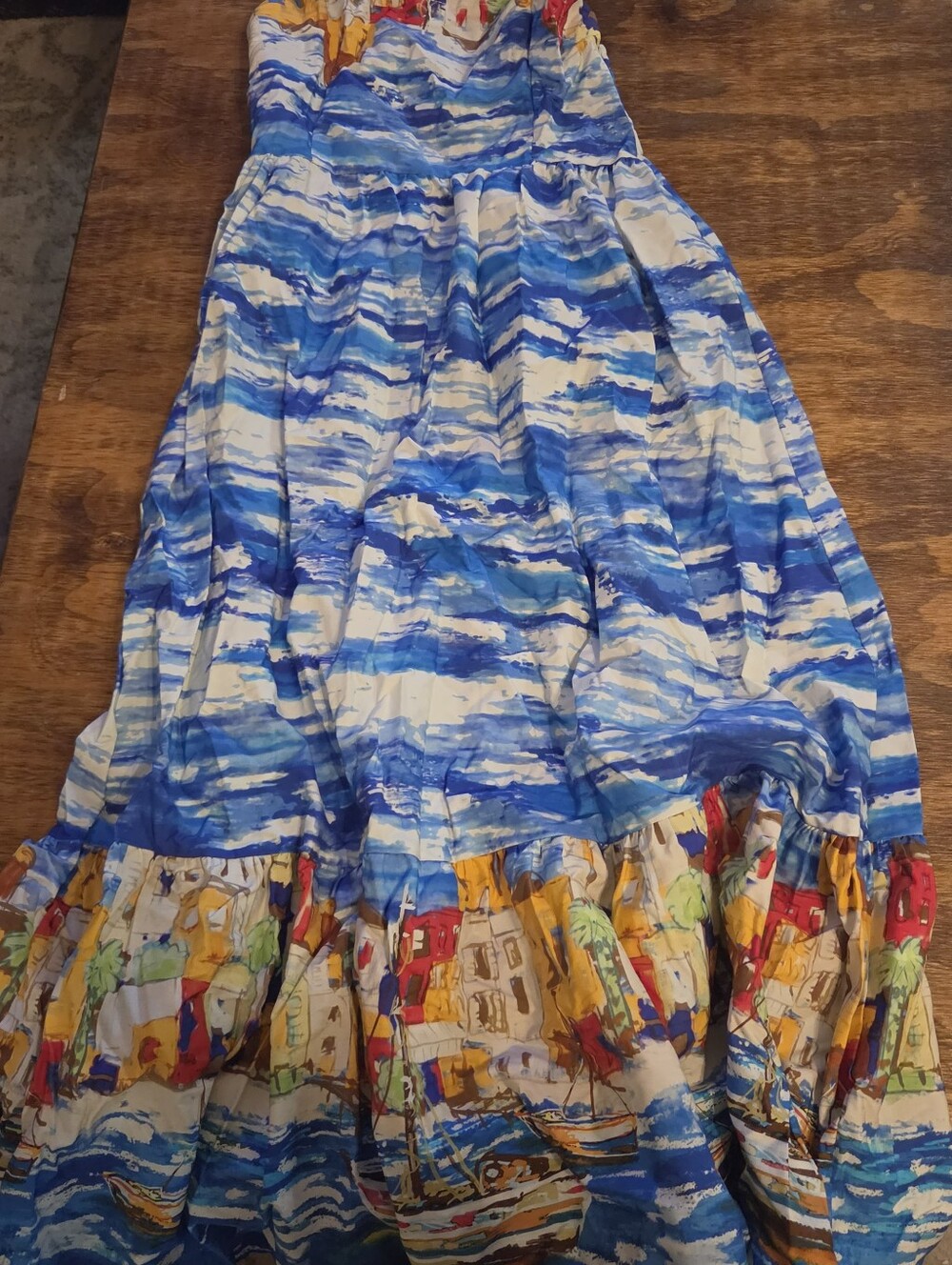 Blue & Multicolor Girls Sundress - Beach Print